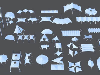 Tensile Membrane Structures With Various Designs Shapes And Canopy Types 3d model