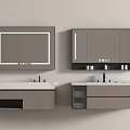 Modern Bathroom Cabinet With LED Mirror Gray Finish Marble Countertop And Toiletries Storage