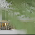 Modern Landscape Seating With Geometric Shape Wooden Top And Metal Grid In Outdoor Public Space