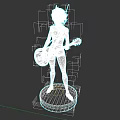 Game Anime Character With Guitar Black Coat Short Skirt Knee High Boots On Round Base