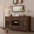 Warm Classic Wooden Sideboard Cabinet With Statue Shell Decor Floor Lamp And Painting