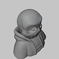 Cartoon Skeleton Character In Blue Hoodie With White Body Black Large Eyes And Smiling Expression 3d model