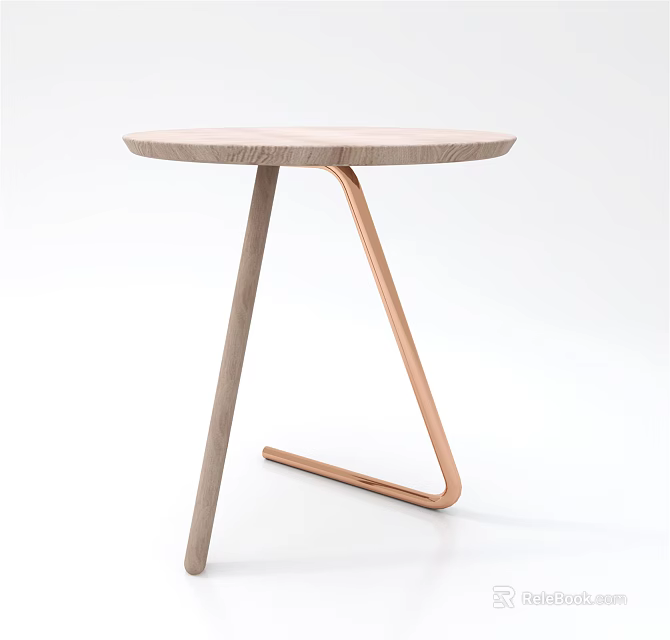 Modern Minimalist Side Table With Round Wooden Top And Sleek Metal Leg Structure 3d model 