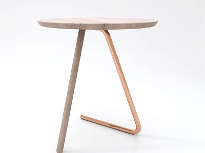 Modern Minimalist Side Table With Round Wooden Top And Sleek Metal Leg Structure 3d model