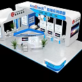 White Blue Biotechnology Exhibition Booth With Intelligent Health Detection Displays And Plants