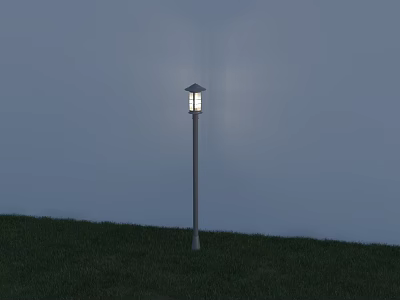 Outdoor Post Light With Sleek Design Illuminated On Grassy Garden Lawn During Evening Time 3d model