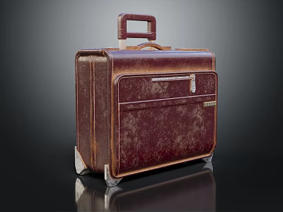 Classic Vintage Brown Leather Suitcase With Handle Wheels And Worn Texture 3d model