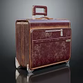 Classic Vintage Brown Leather Suitcase With Handle Wheels And Worn Texture 3d model