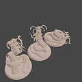 Detailed 3D Sculpture Carving Of Female Archer With Tentacle Like Structures And Bow