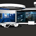 Modern High Tech Exhibition Hall Interior With Large Screens And Display Counters 3d model