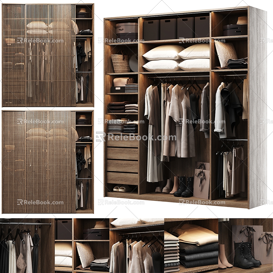 Chinese-style multi-function solid wood wardrobe 3d model