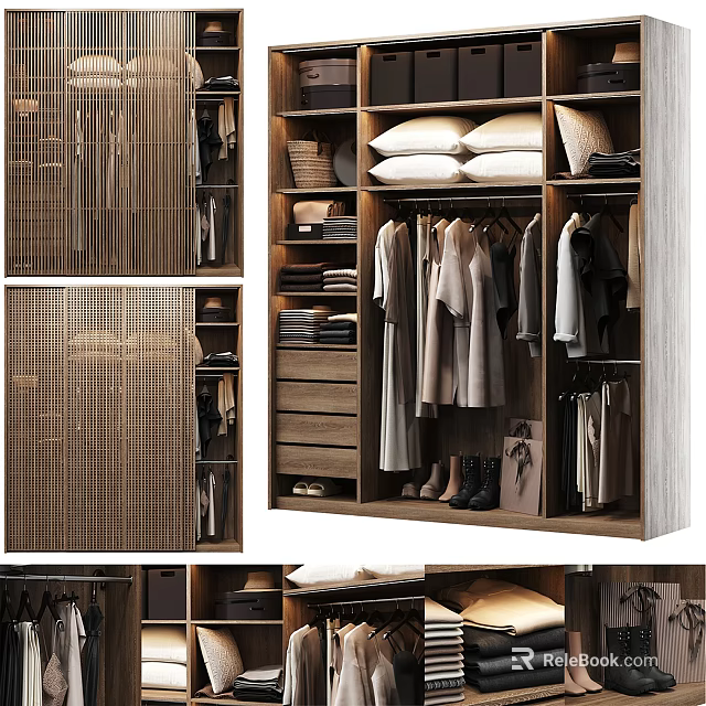 Modern Wardrobe Interior With Hanging Clothes Folded Items Drawers And Shoes Storage 3d model 