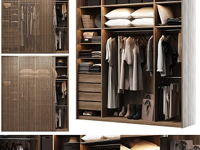 Modern Wardrobe Interior With Hanging Clothes Folded Items Drawers And Shoes Storage 3d model
