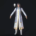 The Man in Silver White Robe with Gold Decorations Long Hair and Floating White Mask