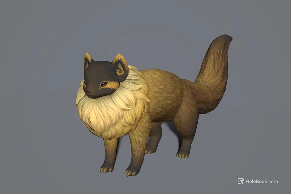 Fluffy Beige Neck Black Head Brown Body Long Tail Creature Illustration 3d model 