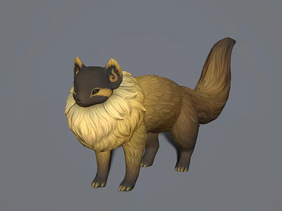 Fluffy Beige Neck Black Head Brown Body Long Tail Creature Illustration 3d model