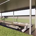 Modern Courtyard Garden Design With Covered Pergola Wooden Deck Lush Lawn And Seating Area