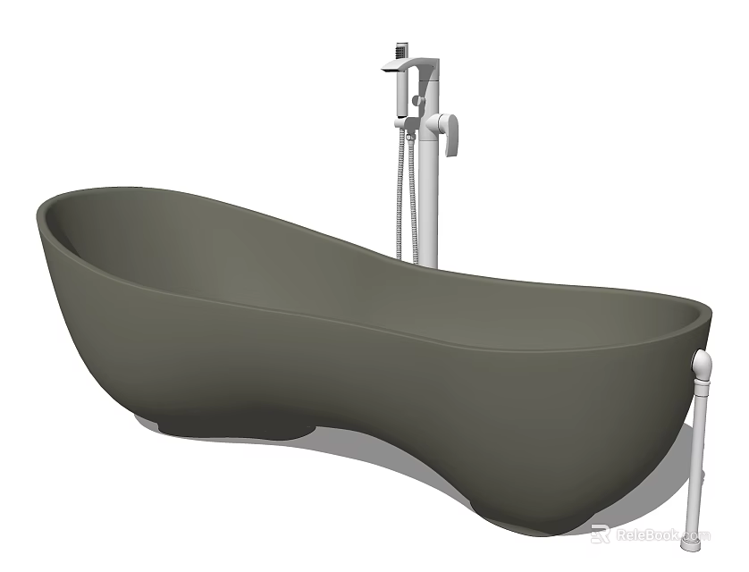 Stylish Freestanding Dark Green Bathtub With Oval Shape Silver Faucet And Handheld Shower 3d model 