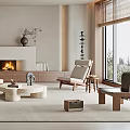 Modern Minimalist Living Room Interior With Sofa Fireplace And Accent Chair
