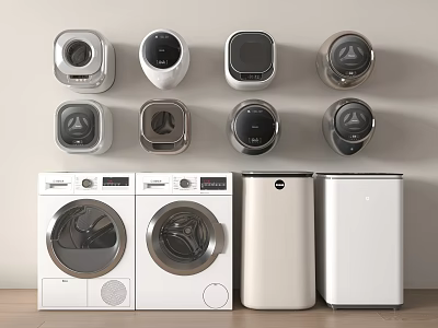 Various Washing Machines Including Small Wall Mounted Front Loading And Upright Styles On 3d model