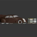 Vintage Car Model And Wooden Scenery Components With Bench Crate House And Shelf