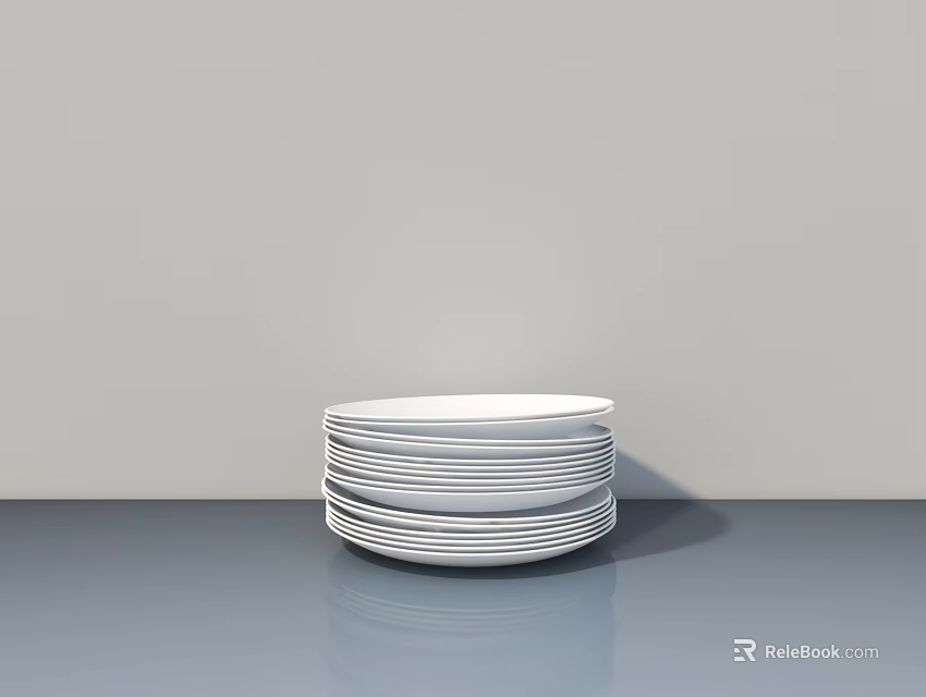 Stacked White Plates As Essential Household Items On Gray Tabletop 3d model