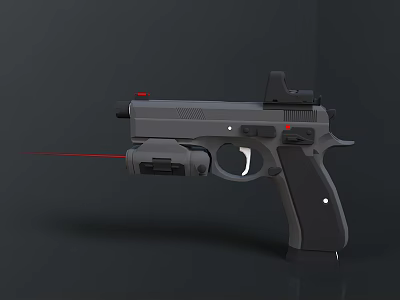 Tactical Handgun with Red Laser Sight Black Body Ergonomic Grip and Precision Aiming Features 3d model