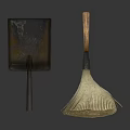 Traditional Woven Broom With Wooden Handle And Black Metal Dustpan For Cleaning
