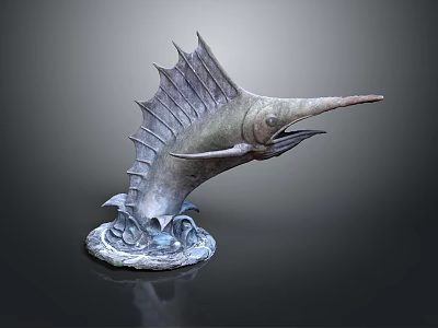 Leaping Sailfish Sculpture With Sail Like Dorsal Fin Long Bill And Wave Base 3d model