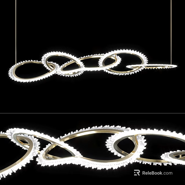 Modern Chandelier With Intertwined Circular Metal Rings And Bright LED Lighting 3d model 