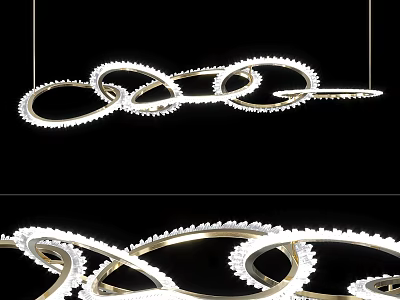 Modern Chandelier With Intertwined Circular Metal Rings And Bright LED Lighting 3d model