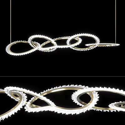 Modern Chandelier With Intertwined Circular Metal Rings And Bright LED Lighting 3d model