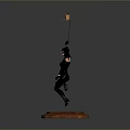 Woman Statue In Cat Ear Headwear Single Leg Stance Holding Hanging Tool On Round Base