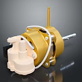 Golden Mechanical Component With White Components And Metal Rod 3d model