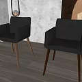Gray and Black Leather Dining Chairs with Armrests and Wooden Legs in Modern Room Setting