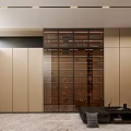 Modern Walk in Closet Design With Glass Doors Wooden Cabinets And Ambient Lighting
