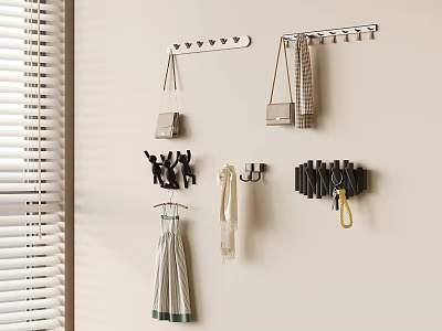 Wall Mounted Hooks Organizing Bags Scarf Clothing Keys in Home Interior 3d model