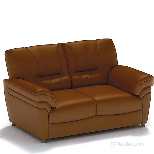 Brown Leather Two Seater Sofa With Comfortable Upholstered Backrest And Armrests 3d model