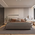 Modern Bedroom Interior Design With Large Bed Area Rug And Built In Cabinets