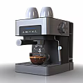 Modern Stainless Steel Espresso Machine Kitchen Appliance Brewing Coffee With Cups On Top