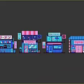 Colorful Cartoon Scene 3D Model With Multiple Cute Shops And Signboards