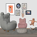 Modern Single Sofa Bear Single Casual Sofa Combination 3d model