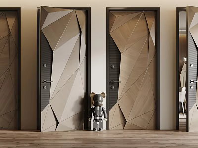 Modern Swing Door Interior Design With Geometric Patterns And Wooden Texture 3d model