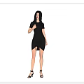 Stylish Woman in Black Dress with Front Back Side Views and High Heels