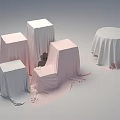 Pink and White Table and Chair Set with Square Round Tables Covered in Draped Fabric