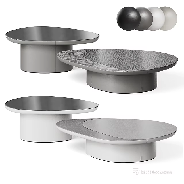 Modern Round Coffee Tables With Marble Tops And Metal Bases In Gray White Colors 3d model 