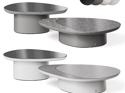 Modern Round Coffee Tables With Marble Tops And Metal Bases In Gray White Colors 3d model