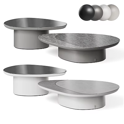 Modern Round Coffee Tables With Marble Tops And Metal Bases In Gray White Colors 3d model