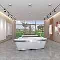 Modern Exhibition Hall With Track Lights White Walls Display Shelves Red White Cube Exhibit