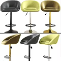 Upholstered Bar Stools With Metal Base Footrest And Multiple Color Options 3d model